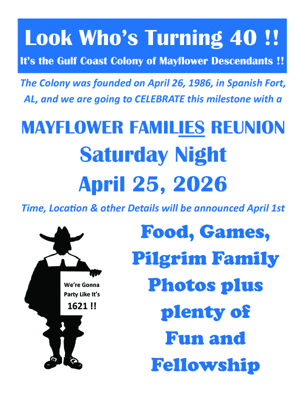 Mayflower Families Reunion - Saturday Night, April 25, 2026