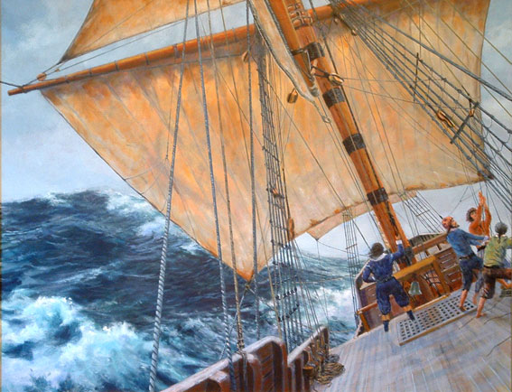 The Mayflower Battered by Mountainous Seas